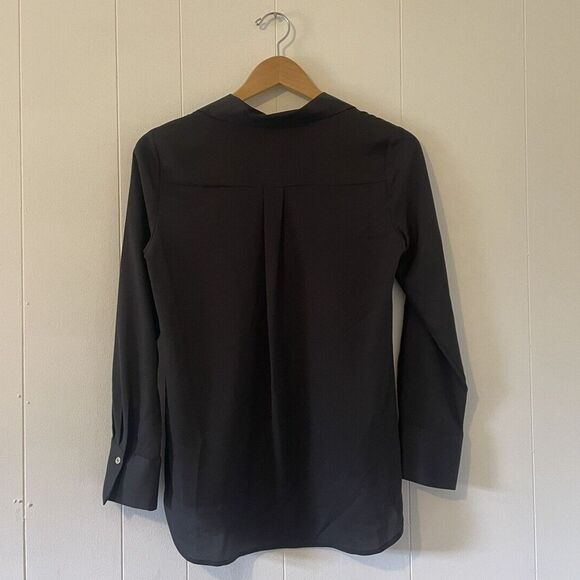NEW Calvin Klein Petite Small Black Silver Button Down Long Sleeve Blouse Office - Picture 3 of 14